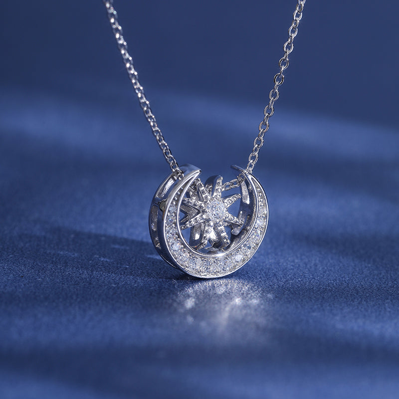 Silver Star and Moon Necklace