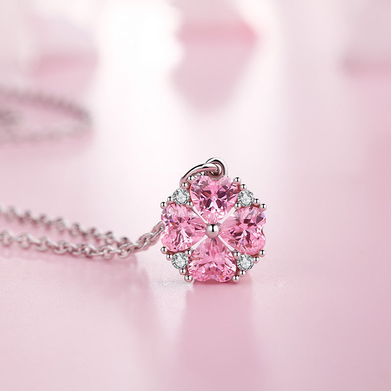 Pink Four Leaf Clover Zirconia Jewelry Set