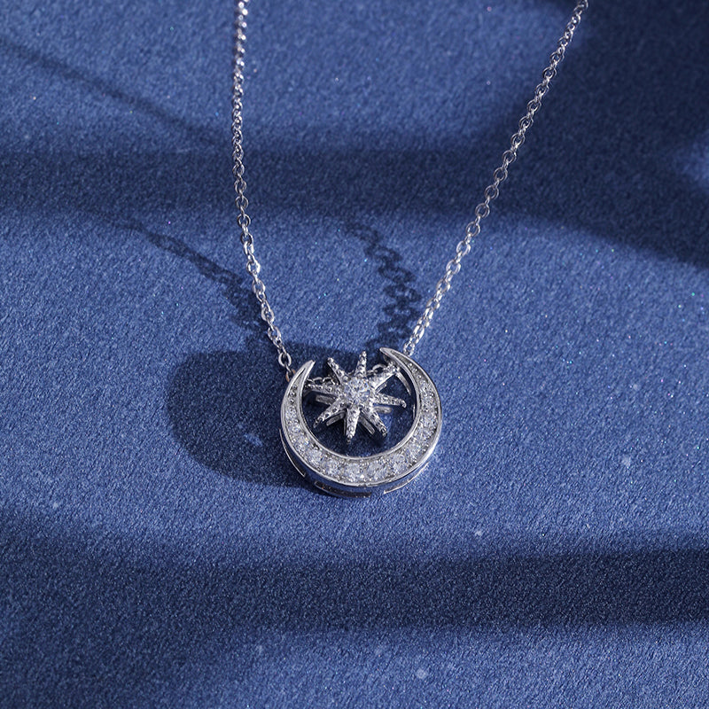 Silver Star and Moon Necklace