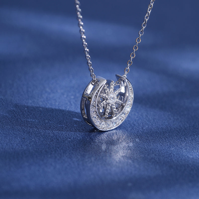 Silver Star and Moon Necklace
