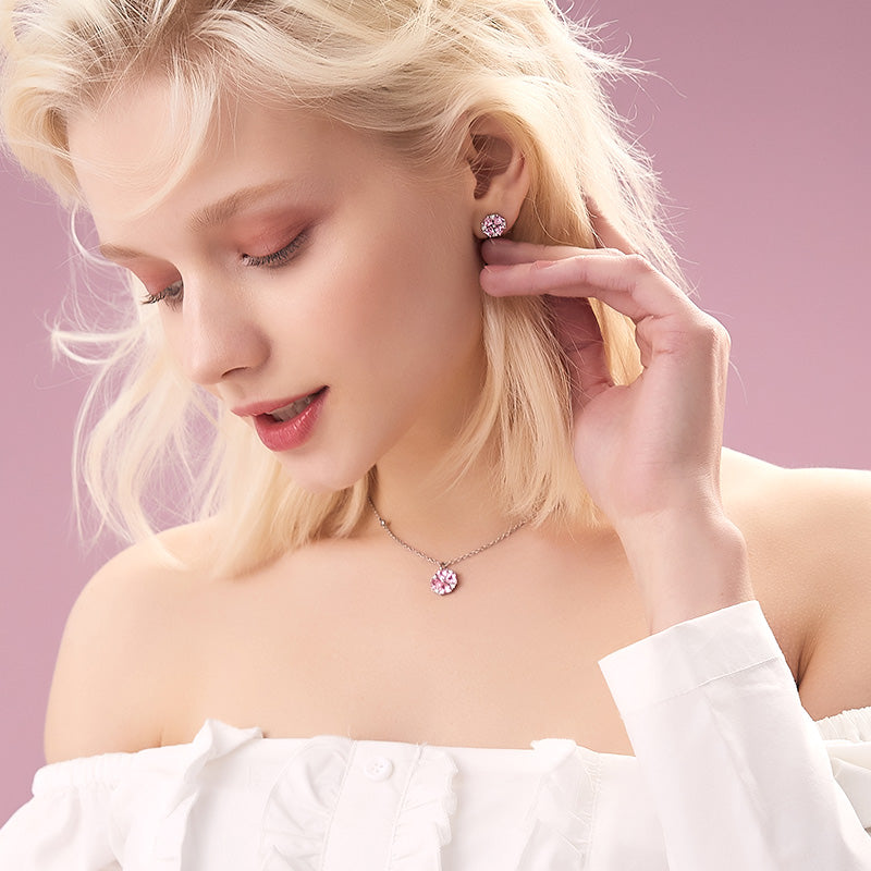 Pink Four Leaf Clover Zirconia Jewelry Set