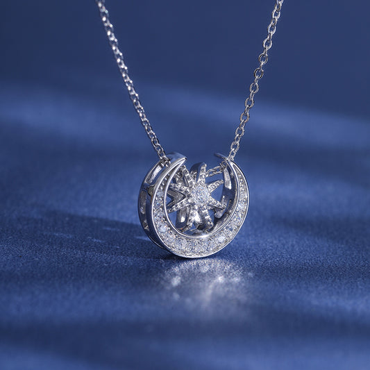 Silver Star and Moon Necklace