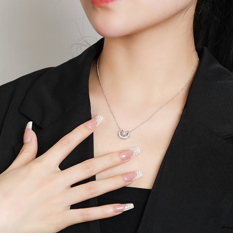 Silver Star and Moon Necklace