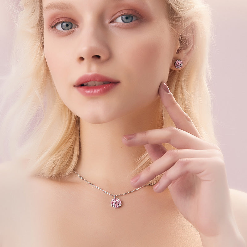 Pink Four Leaf Clover Zirconia Jewelry Set